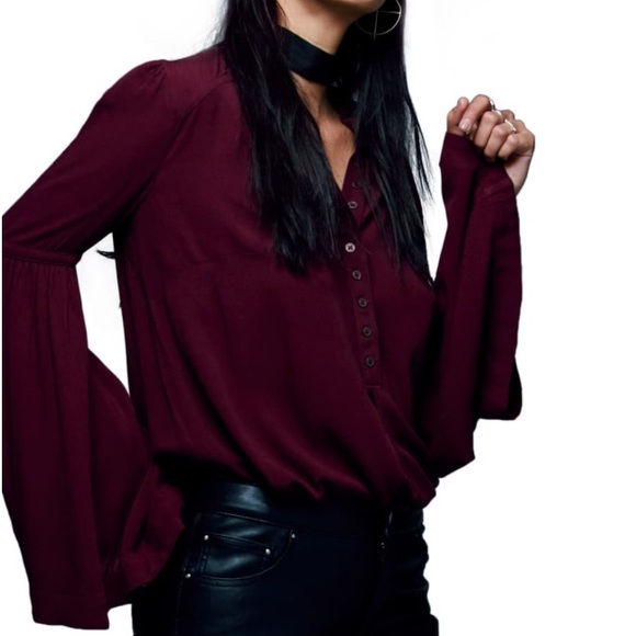Free People Tops - Free People Easy Girl Bell Sleeve Maroon Tunic Top